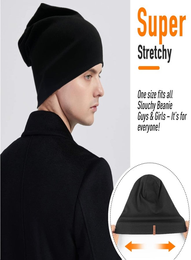 HAMUNI Slouchy Beanie for Women Cotton Beanies Hats Men Lightweight Soft Chemo Headwear Warm Skull Cap for All Seasons Black - Image 3